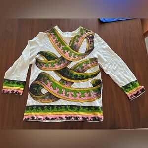 Vintage 60s-70s top in cream, pink, brown, green and gold